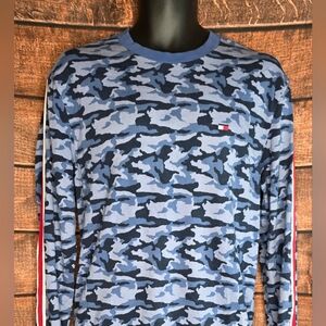 Tommy Hilfiger Mens Cotton Camouflage Pajama Top Size Medium M Blue R-2215